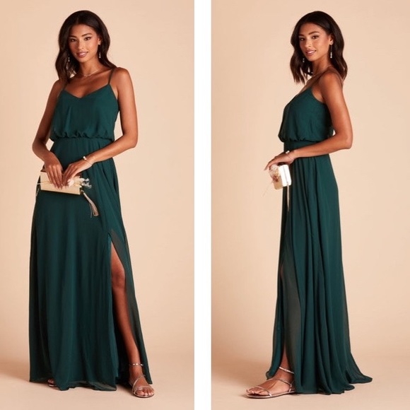 *NWT* Birdy Grey Gwennie Chiffon Emerald Bridesmaid Dress With Slit Size M - Picture 1 of 12